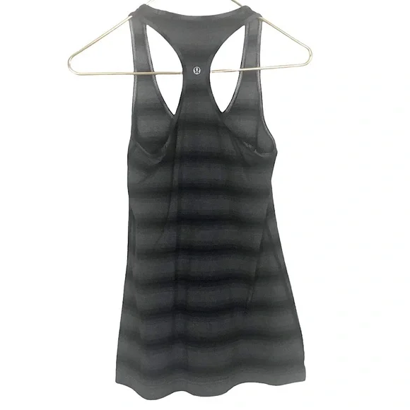 LULULEMON Black Grey Striped Athletic Stretch Tank Top - Picture 2 of 3